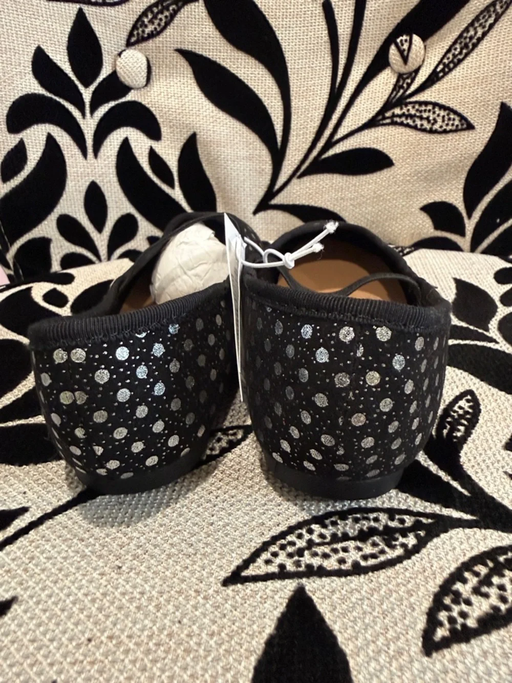Old Navy Black Mary Jane Flats with Silver Polka Dots